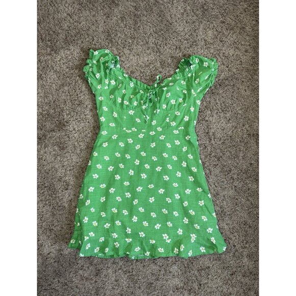 URBAN OUTFITTERS Magpie Off-The-Shoulder Dress Green Milkmaid Cottage Boho M - Picture 1 of 14
